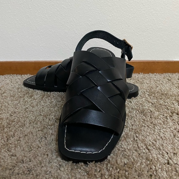 EUC Loeffler Randall Black Grayson Braided Leather Flat Sandals (Size: 7 1/2) - Picture 2 of 10